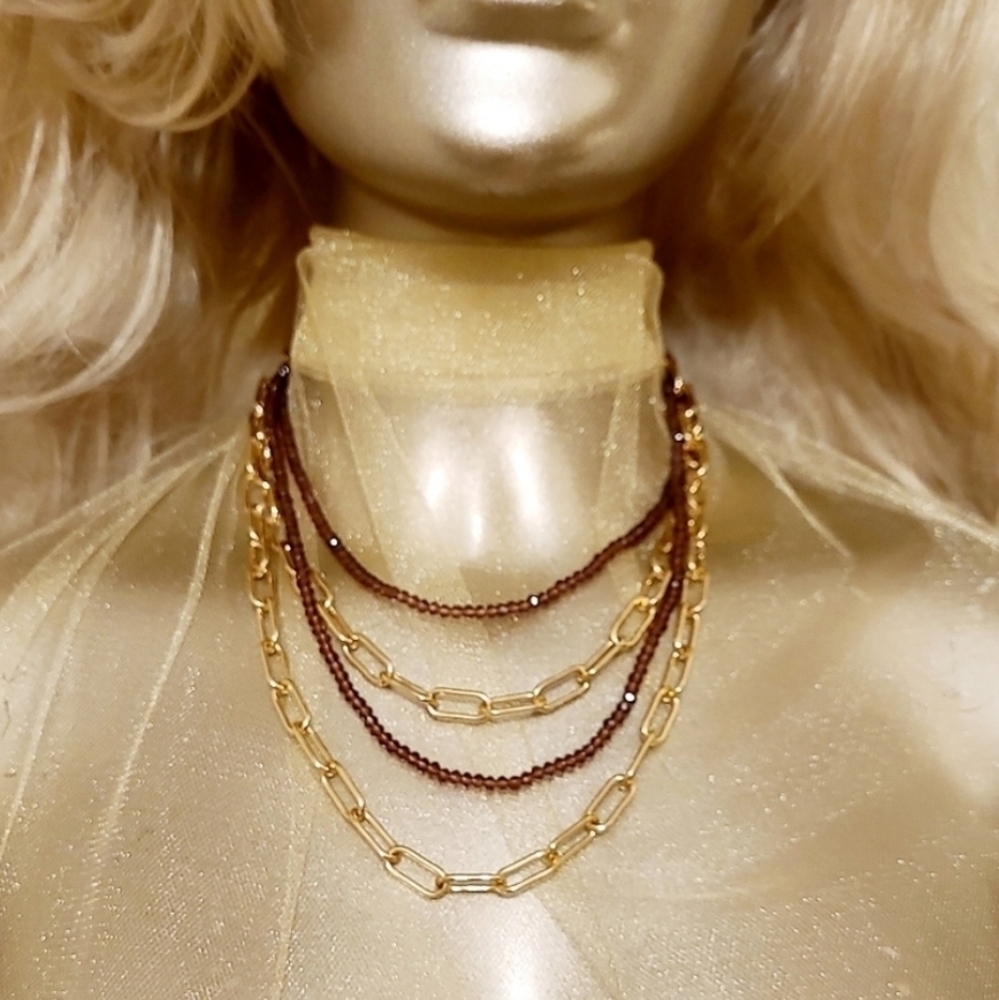 Set of 2 Rose Quartz & Gold Chain Link Necklace